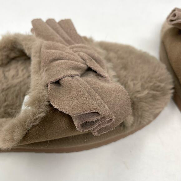 Koolaburra By UGG  Ishani Suede Bow Faux Fur Slippers Slides Amphora Taupe 10 - Picture 7 of 14